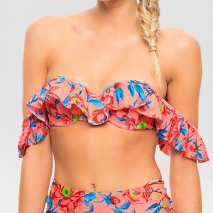 Tori‎ Praver mango floral off shoulder bikini top